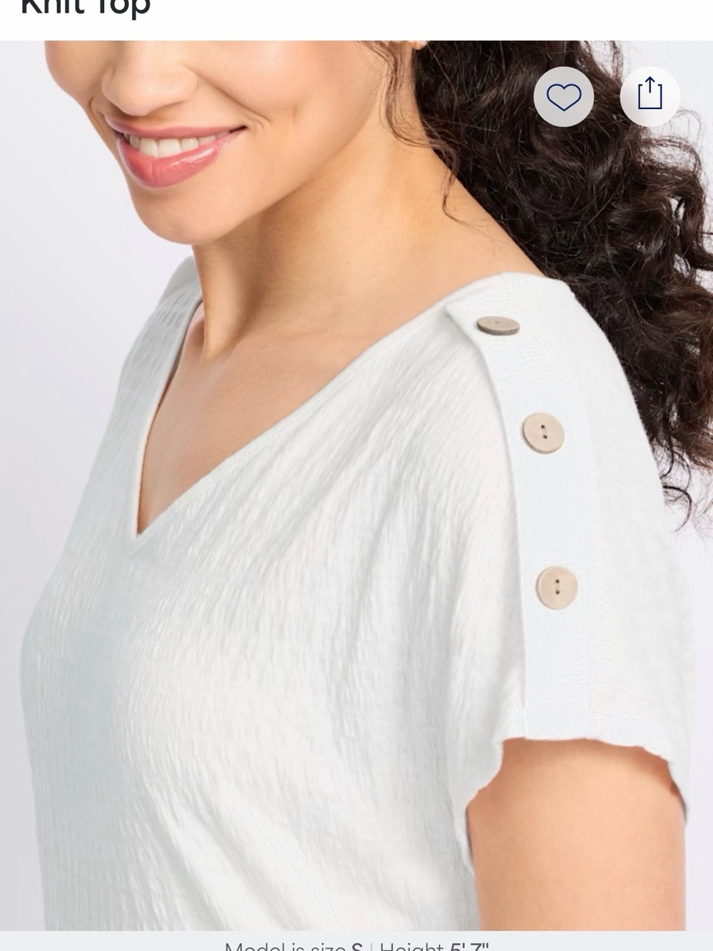 Textured White Button-Shoulder Tunic Top - Picture 7 of 9